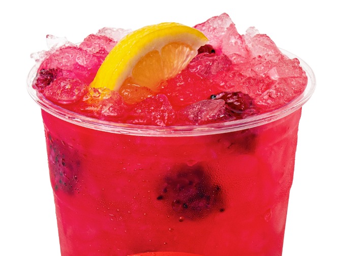 Swig Mystic Mango water with sugar-free strawberry, pineapple, mango puree, fresh lemon, frozen dragon fruit, $4.10.