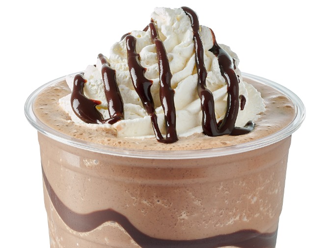 Swig -Frozen - Hot Chocolate with frozen hot chocolate, flavors, fruits, and creams, 600 cal, $5.75.